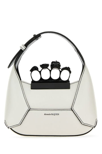 Alexander Mcqueen Woman White Leather Mini The Jewelled Hobo Handbag
