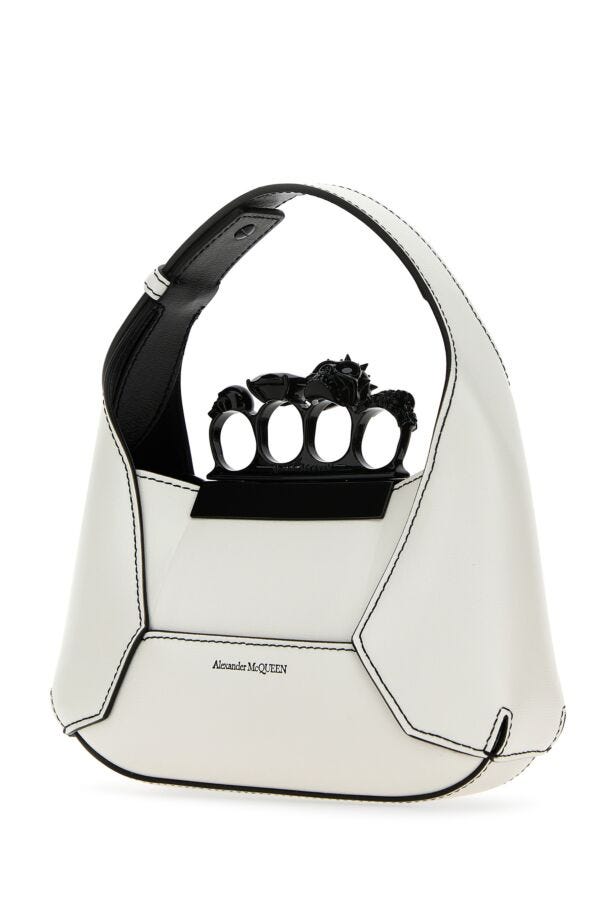 Alexander Mcqueen Woman White Leather Mini The Jewelled Hobo Handbag