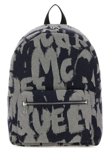 Alexander Mcqueen Man Embroidered Fabric Mcqueen Graffiti Backpack