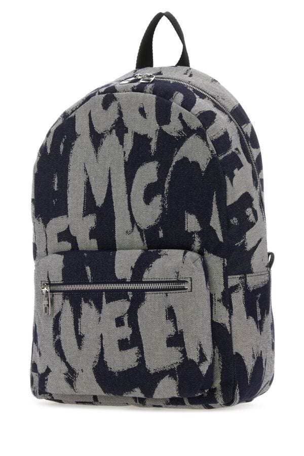 Alexander Mcqueen Man Embroidered Fabric Mcqueen Graffiti Backpack