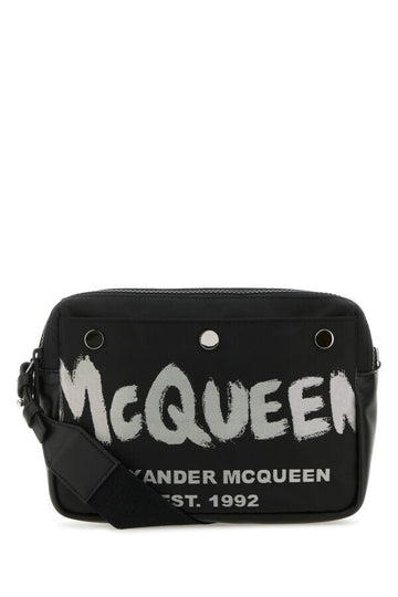Alexander Mcqueen Man Black Fabric Mcqueen Graffiti Crossbody Bag