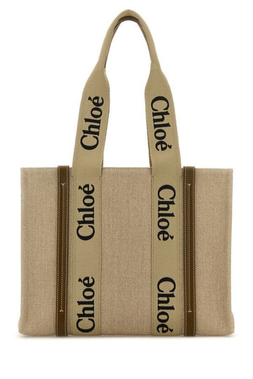 Chloe Woman Dove Grey Linen Medium Woody Shopping Bag