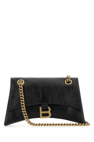 Balenciaga Woman Black Leather Small Crush Shoulder Bag