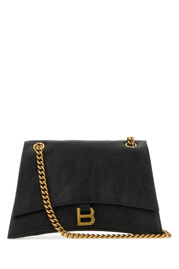Balenciaga Woman Black Leather Medium Crush Shoulder Bag