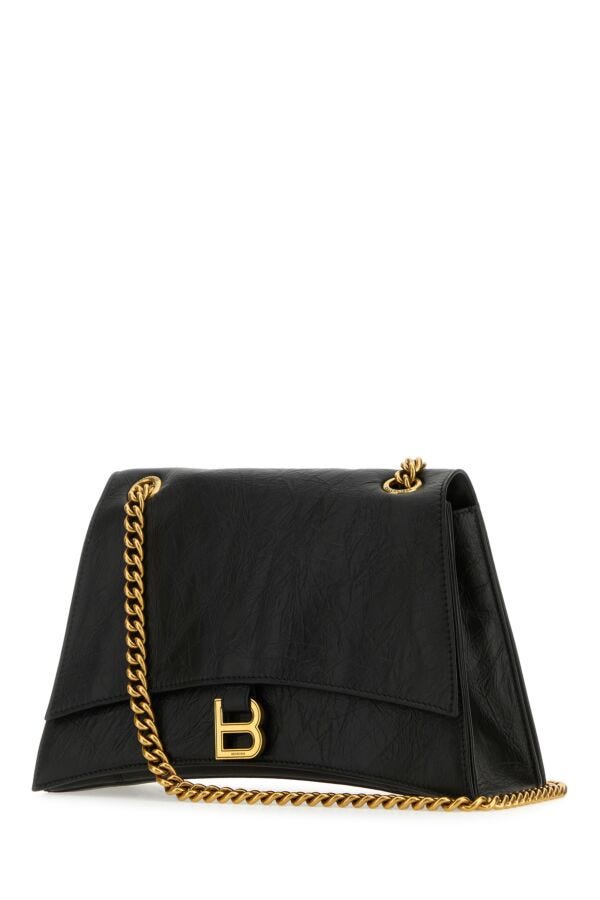 Balenciaga Woman Black Leather Medium Crush Shoulder Bag