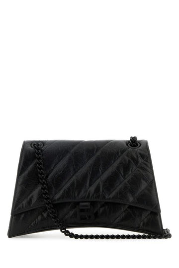 Balenciaga Woman Black Leather Medium Crush Shoulder Bag
