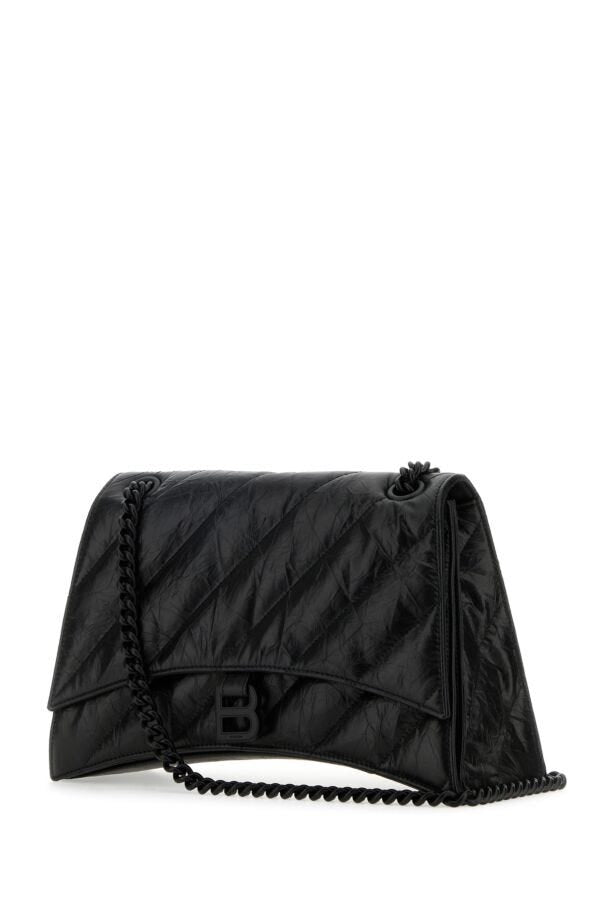 Balenciaga Woman Black Leather Medium Crush Shoulder Bag