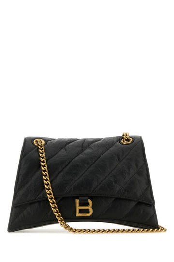 Balenciaga Woman Black Leather Medium Crush Shoulder Bag