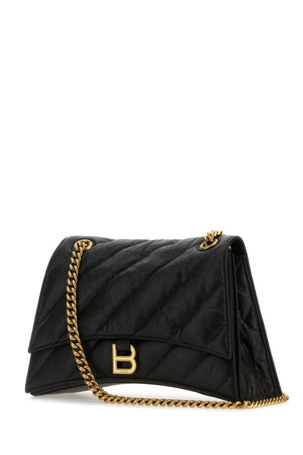 Balenciaga Woman Black Leather Medium Crush Shoulder Bag