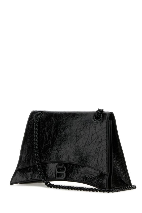 Balenciaga Woman Black Leather Medium Crush Shoulder Bag