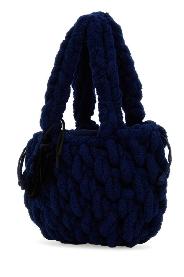 Jw Anderson Woman Navy Blue Chenille Small Blanket Shoulder Bag