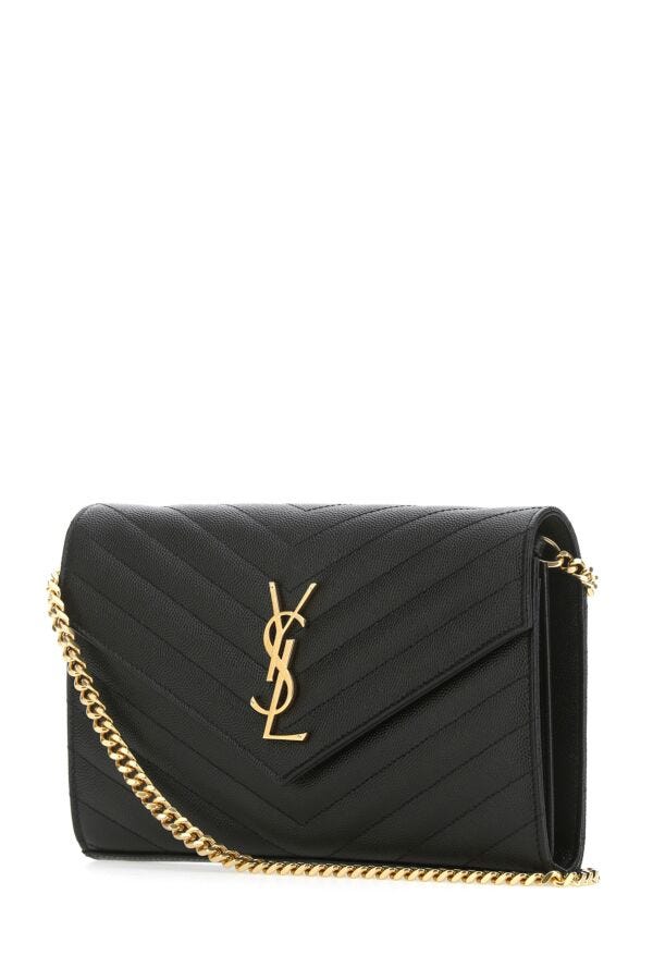 Saint Laurent Woman Black Leather Clutch