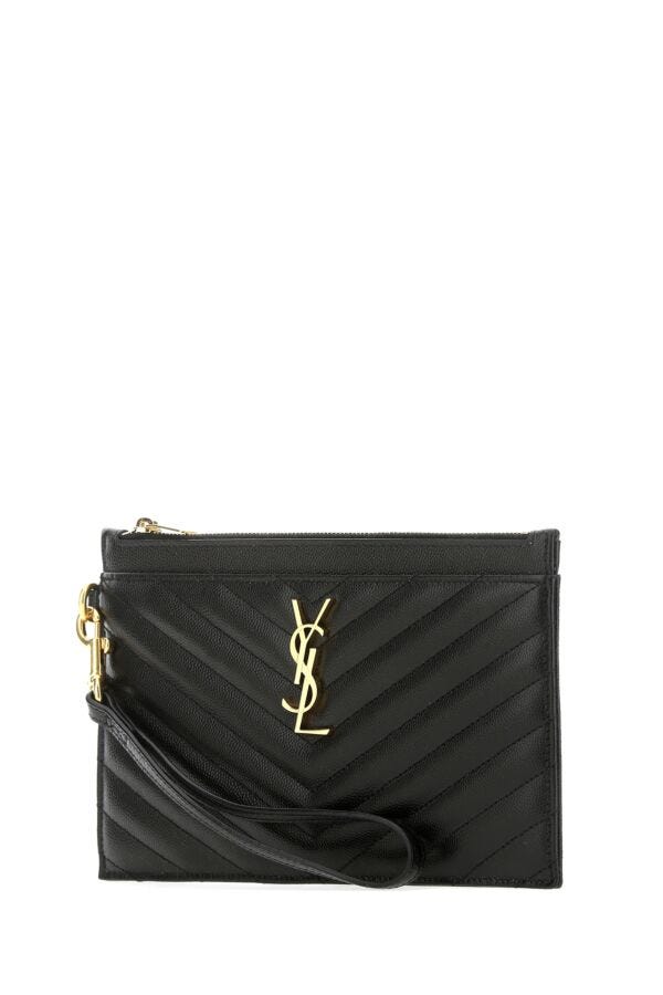 Saint Laurent Woman Black Leather Clutch
