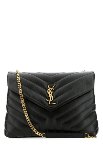 Saint Laurent Woman Black Leather Medium Loulou Shoulder Bag