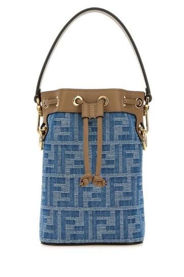 Fendi Woman Embroidered Denim Mon Tresor Bucket Bag