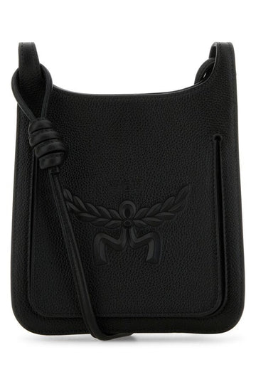 Mcm Woman Black Leather Mini Himmel Hobo Crossbody Bag