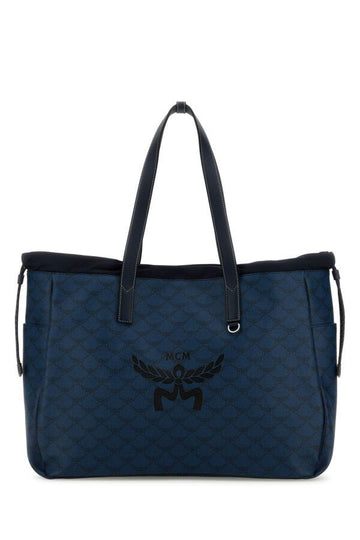 Mcm Man Printed Canvas Himmel Xl Shopping Bag