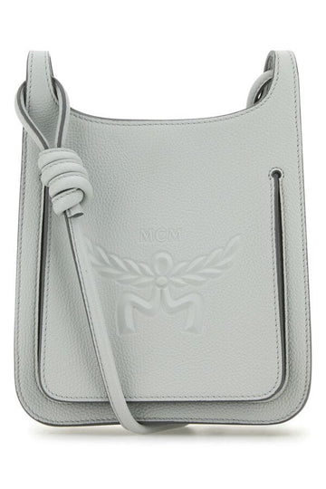 Mcm Woman Light Grey Leather Mini Himmel Hobo Crossbody Bag