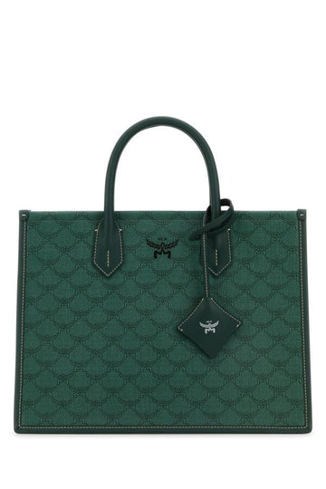 Mcm Woman Printed Canvas Himmel Medium Shopping Bag