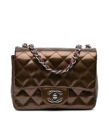 Mini Square Patent Leather Flap Bag with Chain Strap
