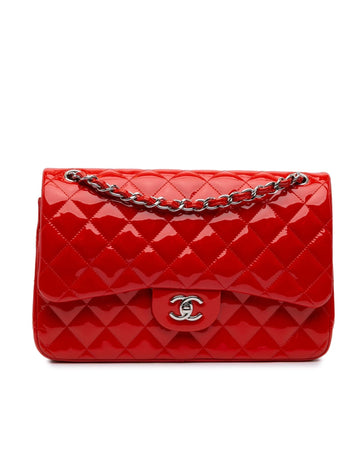 Jumbo Classic Patent Double Flap Quilted Leather Shoulder Bag with CC Turn Lock Closure