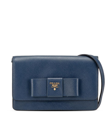 Saffiano Leather Bow Wallet On Strap with Magnetic Snap Closure