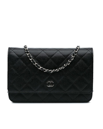 Quilted Leather Wallet on Chain with Magnetic Snap Closure
