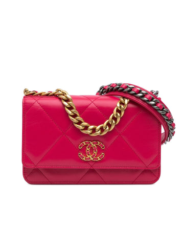 Quilted Lambskin Wallet on Chain with Chain-Link Handle and Interior Pockets