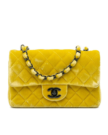 Mini Rectangular Classic Velvet Flap Bag with Chain Strap and Turn Lock Closure