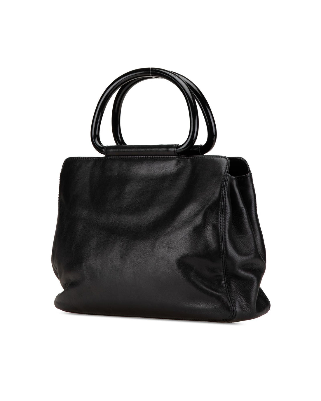 Lambskin Tote with Tortoise Shell Handles and Interior Zip Pockets