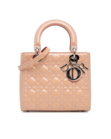 Quilted Patent Leather Handbag with Detachable Strap