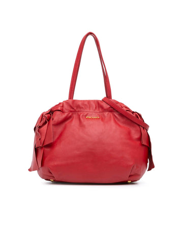 Nappa Bow Leather Satchel with Ribbon Details and Detachable Strap