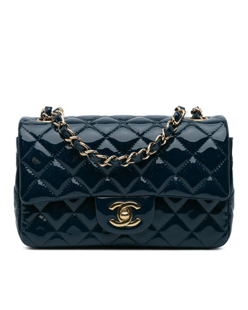 Mini Rectangular Classic Patent Single Flap Bag with Quilted Leather and Chain Strap