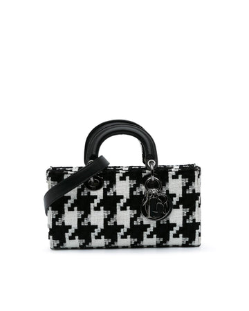 Medium Canvas Macro Houndstooth Tote with Leather Handles