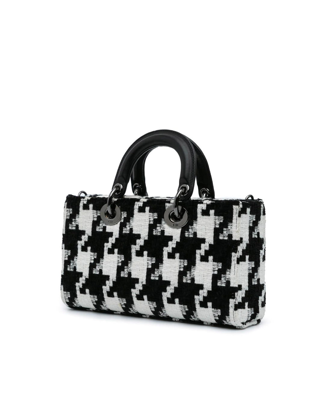 Medium Canvas Macro Houndstooth Tote with Leather Handles