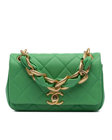Small Quilted Lambskin Chain Flap Satchel with Twist Lock Closure