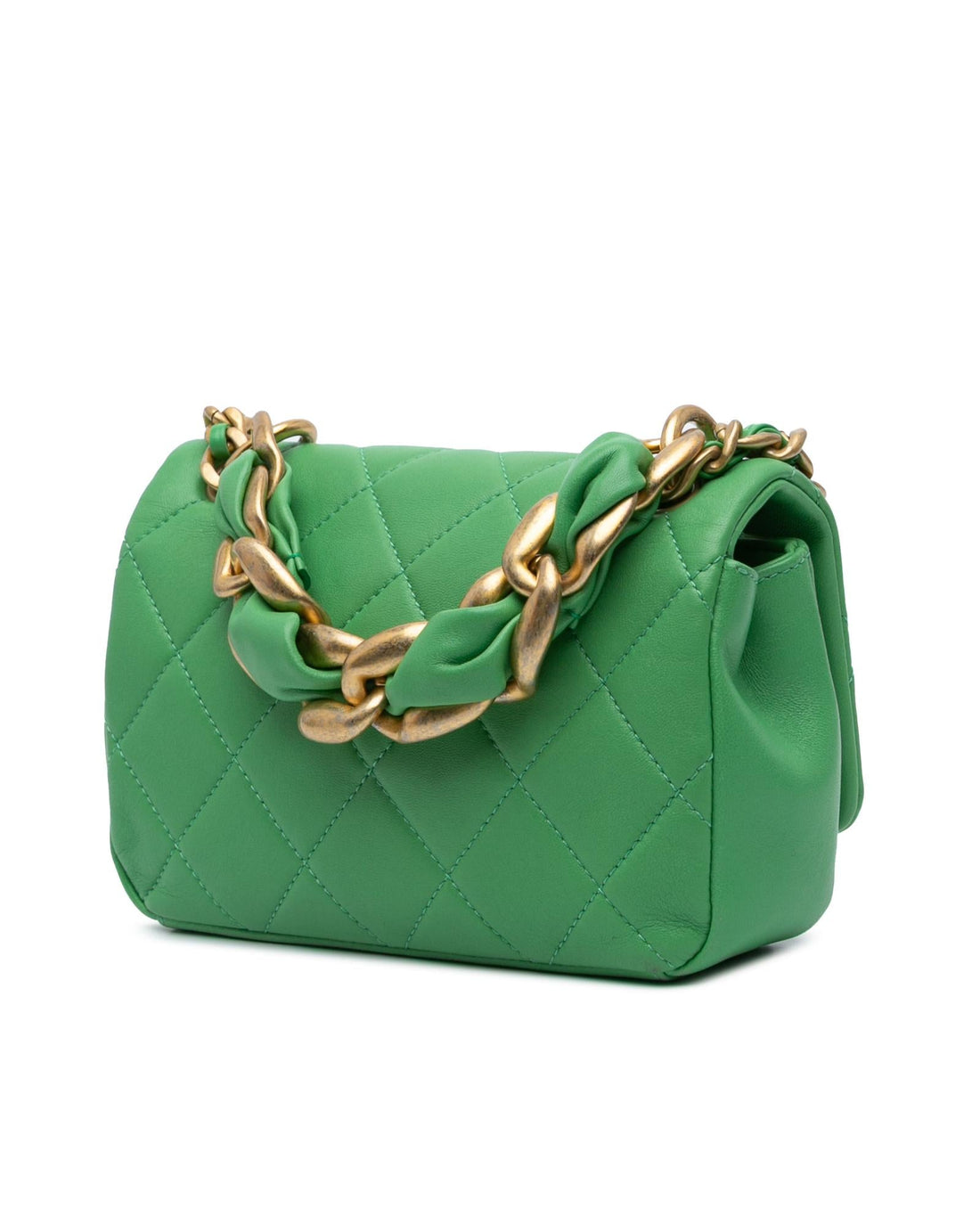 Small Quilted Lambskin Chain Flap Satchel with Twist Lock Closure
