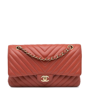 Medium Classic Chevron Lambskin Double Flap Shoulder Bag