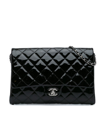 Quilted Patent Leather Clutch With Chain and Twist Lock