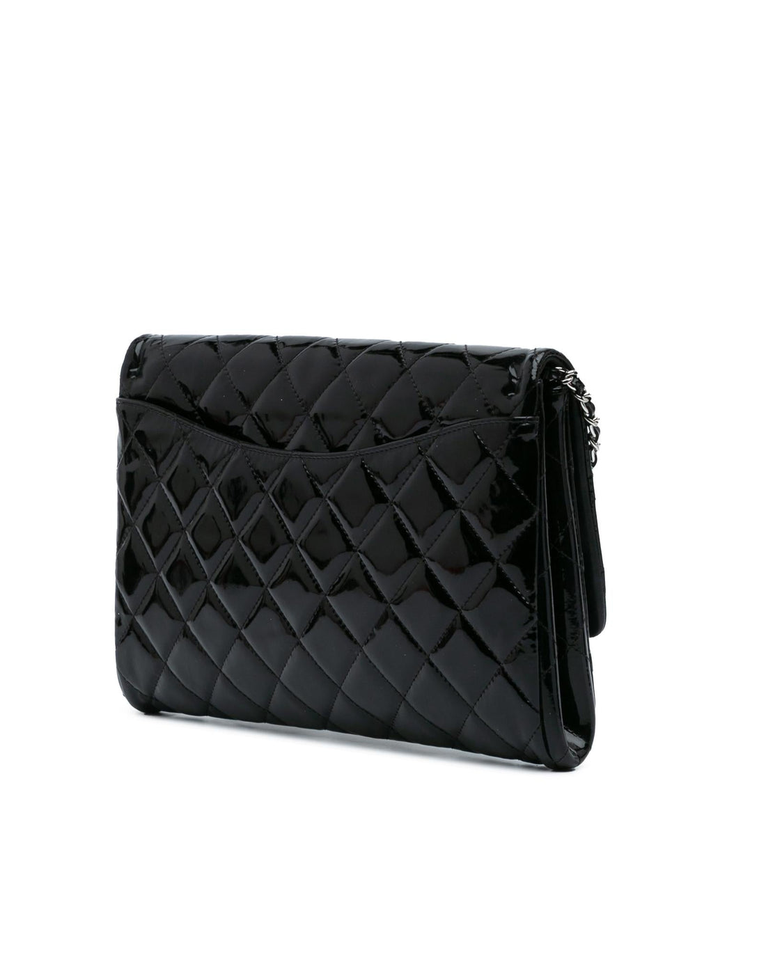 Quilted Patent Leather Clutch With Chain and Twist Lock