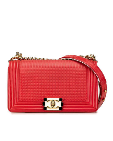 Embossed Lambskin Cube Flap Bag with Chain Strap