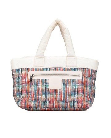 Nylon Tweed Printed Cocoon Tote with Zip Pockets