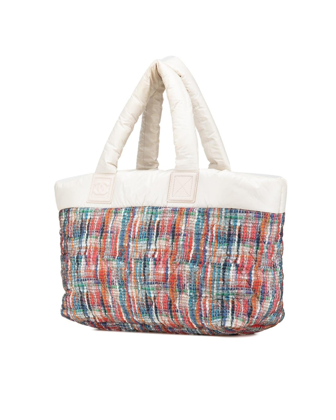 Nylon Tweed Printed Cocoon Tote with Zip Pockets