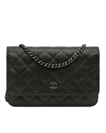 Quilted Leather Wallet on Chain with Silver-Tone Chain Strap
