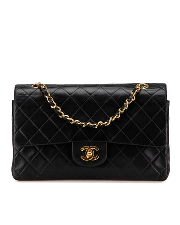 Medium Classic Lambskin Double Flap Shoulder Bag with Woven Chain Straps and Twist Lock Closure
