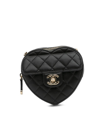 Mini Lambskin Heart Crossbody Bag with Quilted Leather and Chain Strap