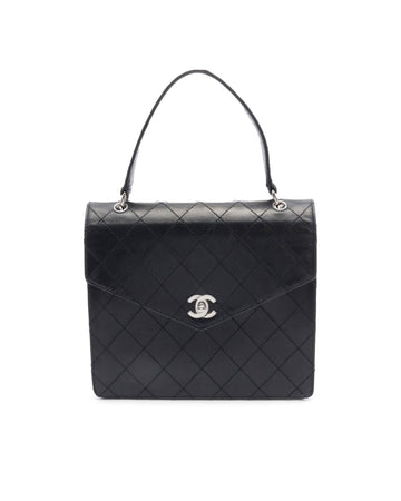 Quilted Leather Top Handle Flap Handbag with CC Turn Lock Closure