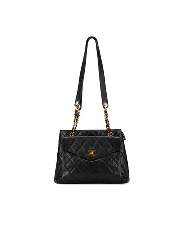 Quilted Leather Shoulder Bag with Chain Straps and Front Pocket