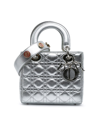 Small Metallic Grained Calfskin Quilted Leather Handbag with Detachable Strap