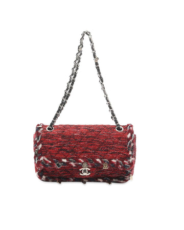 Medium Tweed Braided Charms Double Flap Shoulder Bag